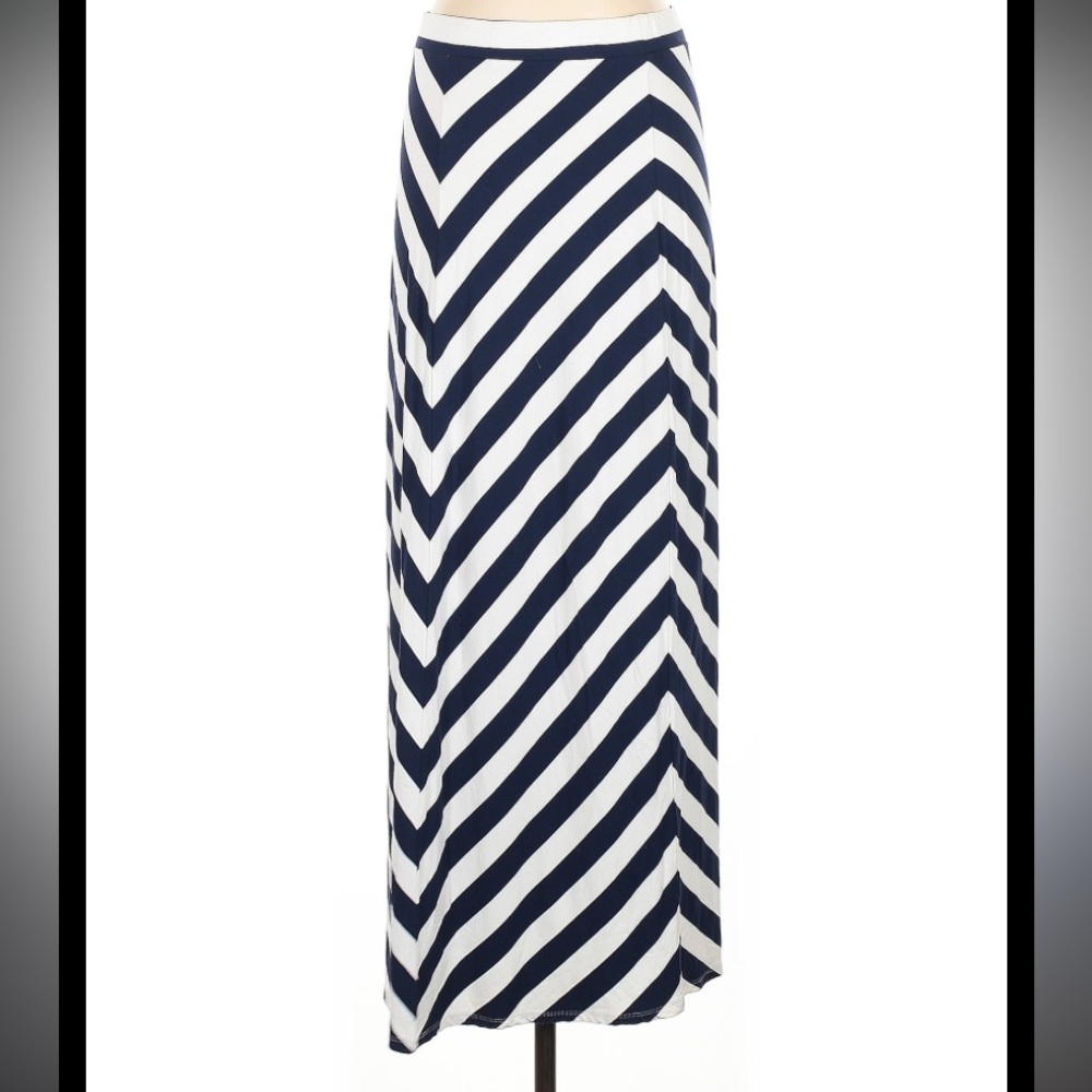 Loft navy blue white Chevron stripe maxi skirt